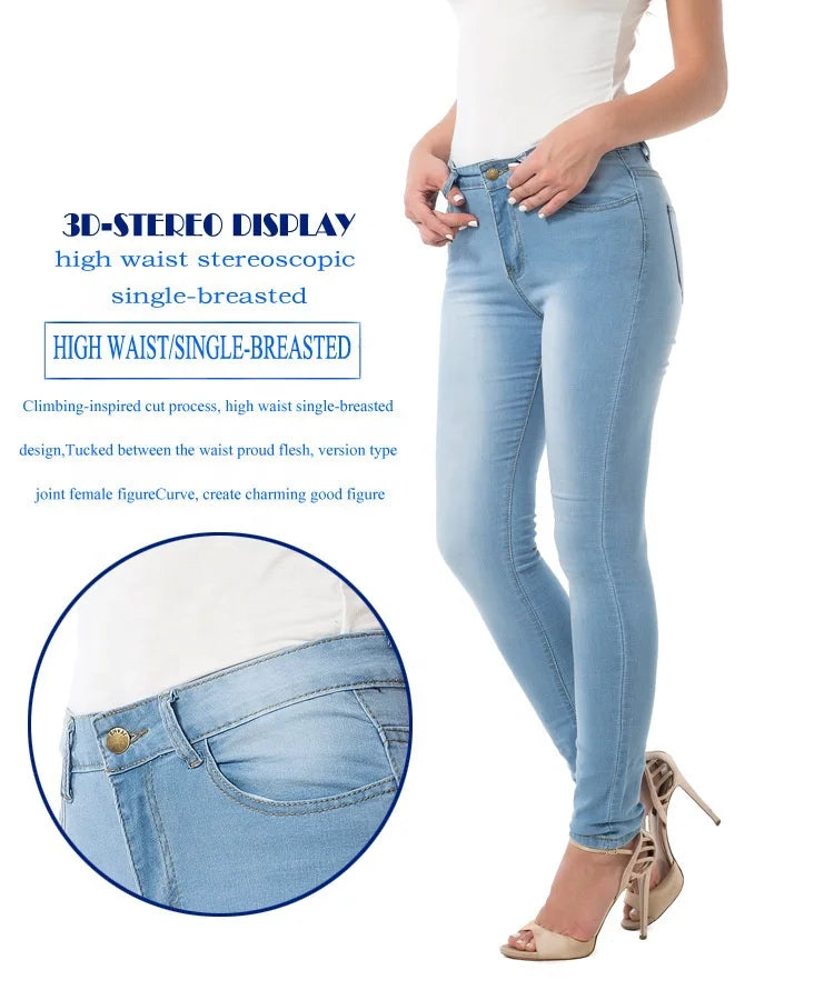 New Women Elastic Stretch Jeans High Waist Skinny Trousers Women Pencil Pants Jeans Denim Pants
