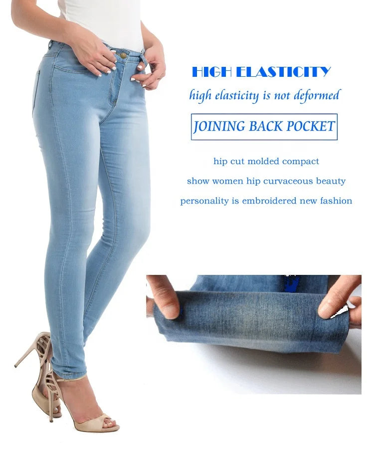 New Women Elastic Stretch Jeans High Waist Skinny Trousers Women Pencil Pants Jeans Denim Pants