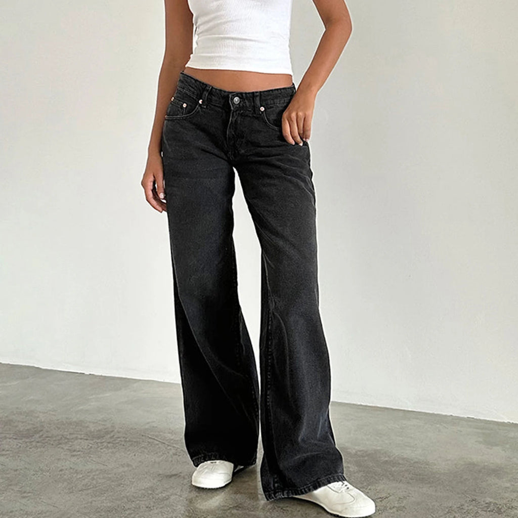 Y2K Baggy Jeans for Women Trendy Low Rise Casual Straight Leg Boyfriend Jeans Denim Pants with Pocket Streetwear