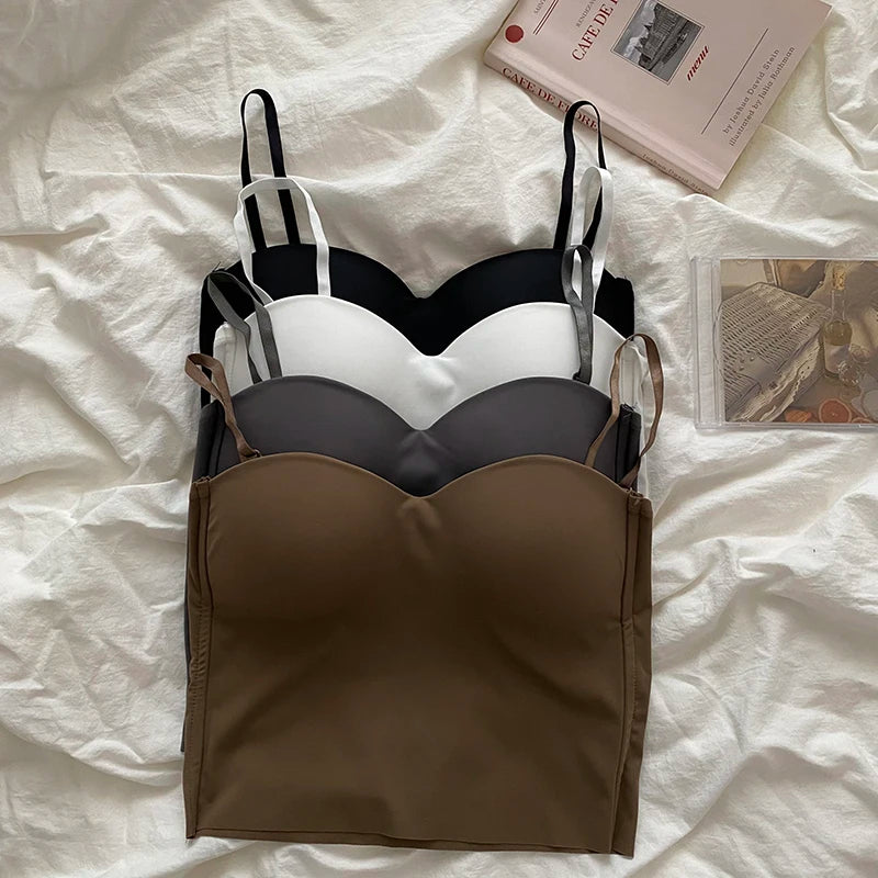 Aishang Ladies Thin Ice Silk Traceless Vest French Back Camisole Integrated Fixed Cup Inside Match Outside Wear Spice Wrap Chest