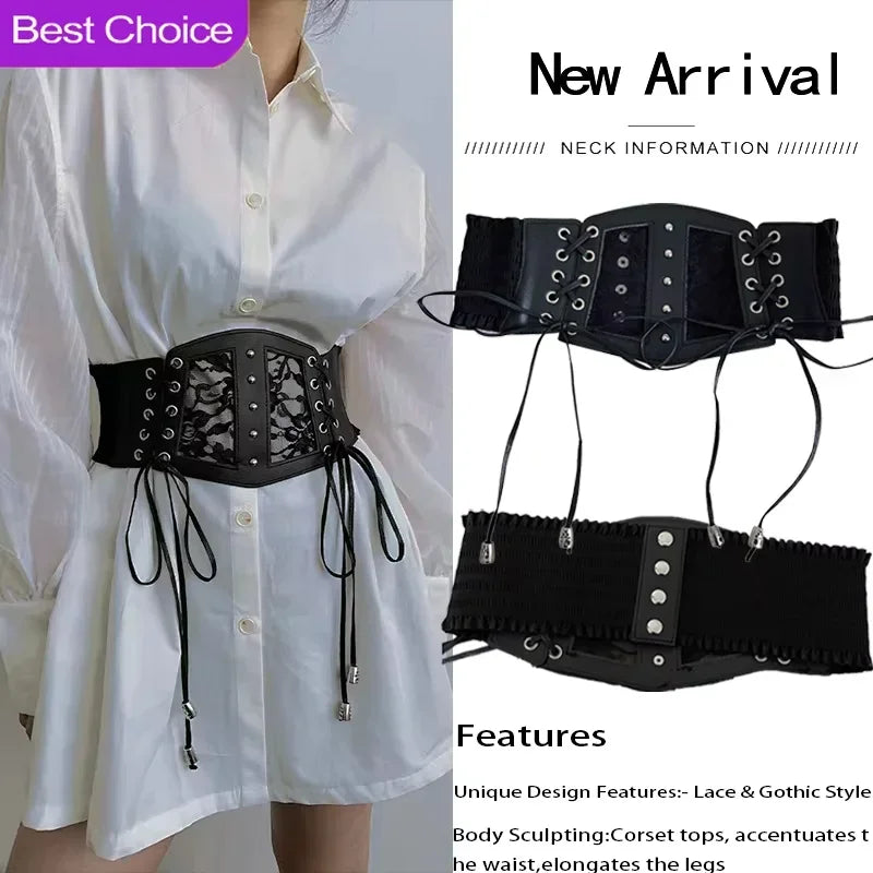 Ladies's Retro Pin Buckle Elastic Lace Corset Belts Cummerbunds Goth Punk Dress Corset Belt For Women On Shirt Dress Girdle Cors
