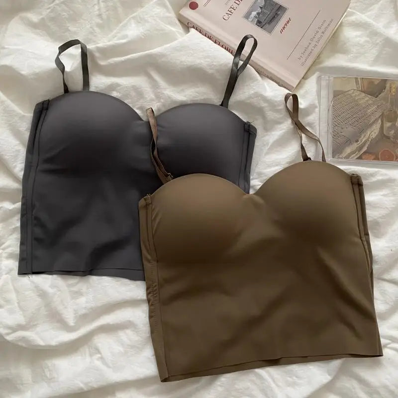 Aishang Ladies Thin Ice Silk Traceless Vest French Back Camisole Integrated Fixed Cup Inside Match Outside Wear Spice Wrap Chest