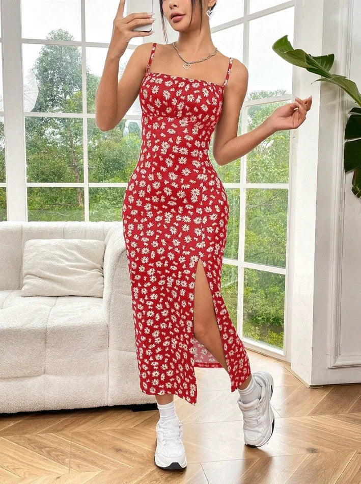 Fall 2025 Long Dress Strapless Wrap Chest High Slit Daisy Leopard Print Wrap around Skirt Maxi Dress