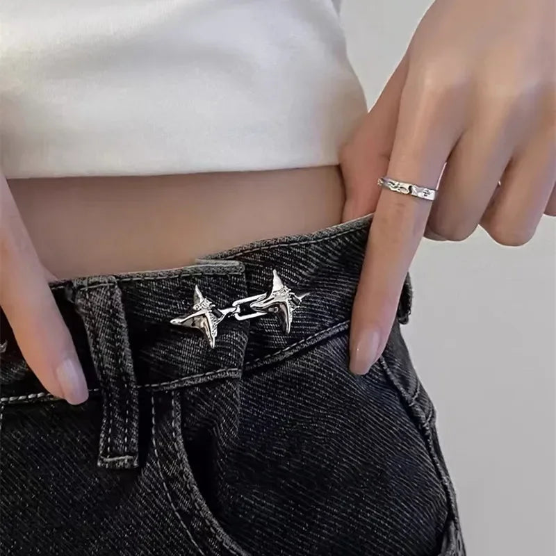 Adjustable Waist Buckle, Temperament Four Pointed Star Waist Tightening Tool, Fashionable Jeans, Fixed Waist Buckle