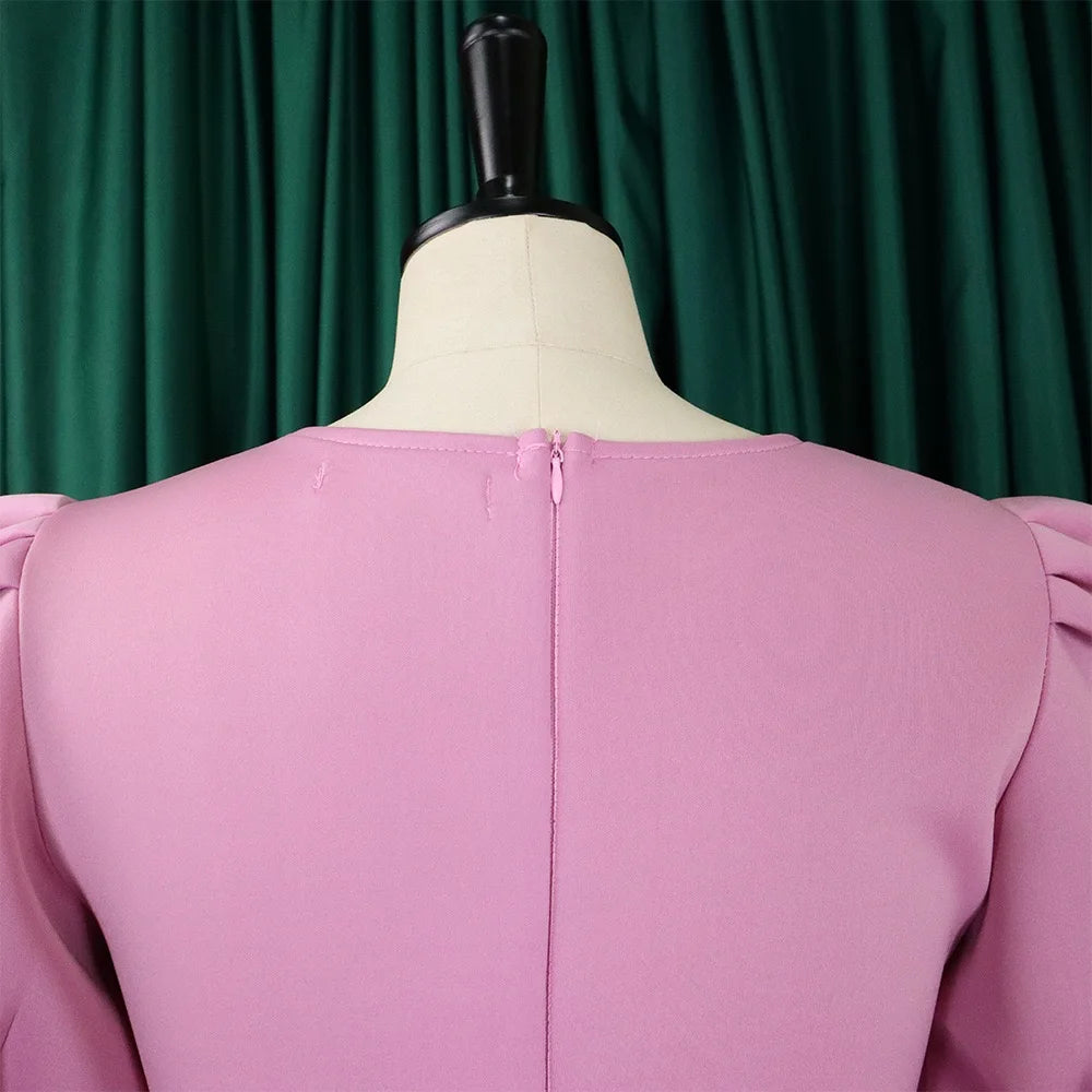 Elegant Dresses for Woman 2024 O Neck Short Sleeve High Waisted Pleated Mid Calf Luxury Female Birthday Party Dinner Vestidos