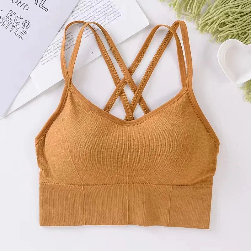 Sexy women Tops back cross strap tank top push up running sports bra breathable soft fitness beauty solid color yoga bra