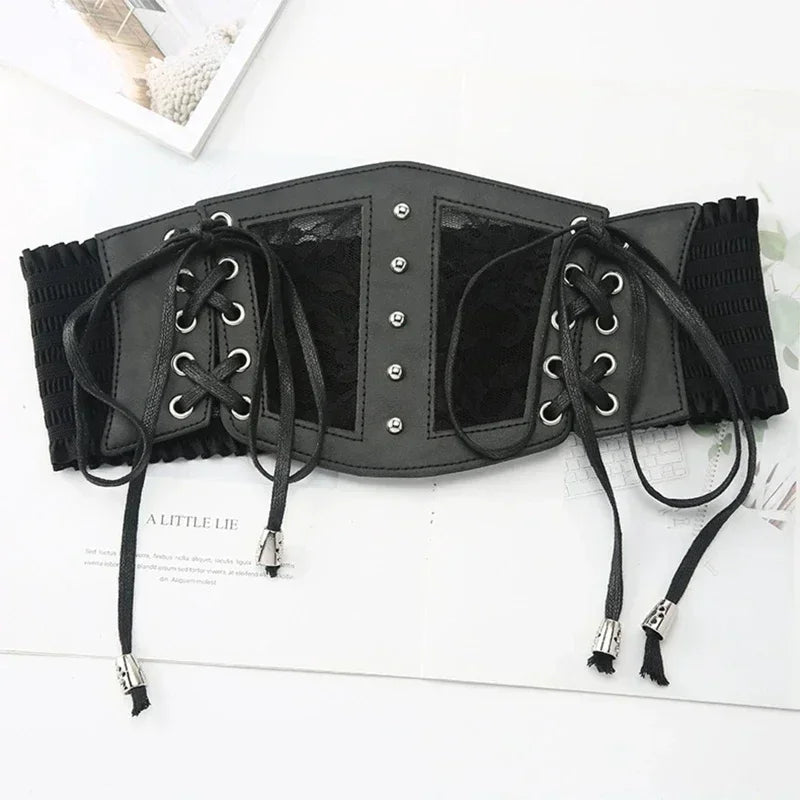 Ladies's Retro Pin Buckle Elastic Lace Corset Belts Cummerbunds Goth Punk Dress Corset Belt For Women On Shirt Dress Girdle Cors