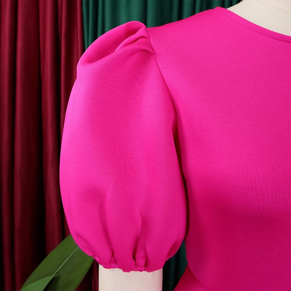 Elegant Dresses for Woman 2024 O Neck Short Sleeve High Waisted Pleated Mid Calf Luxury Female Birthday Party Dinner Vestidos