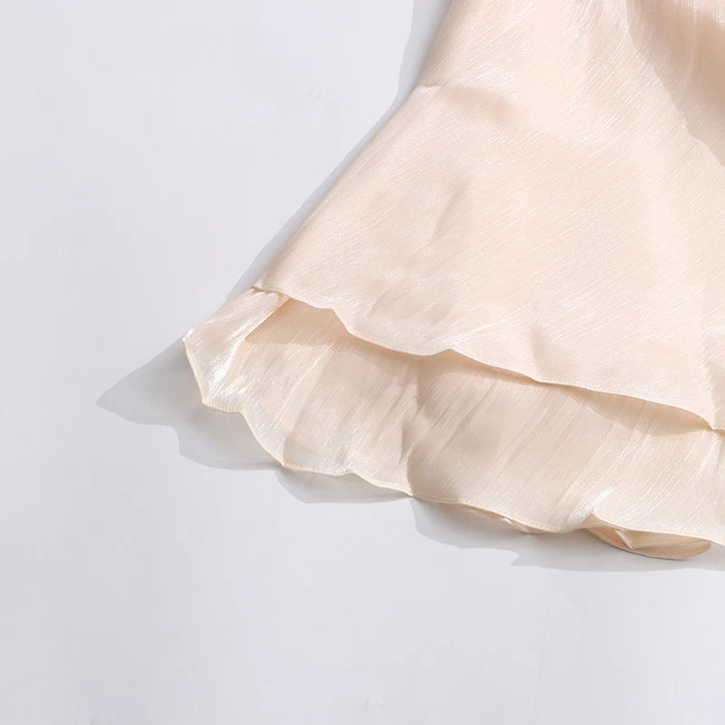 TWOTWINSTYLE Solid Loose Spliced Folds Elegant Dresses for Women Round Neck Long Sleeves Patchwork Lace Up Dress Female Fashion