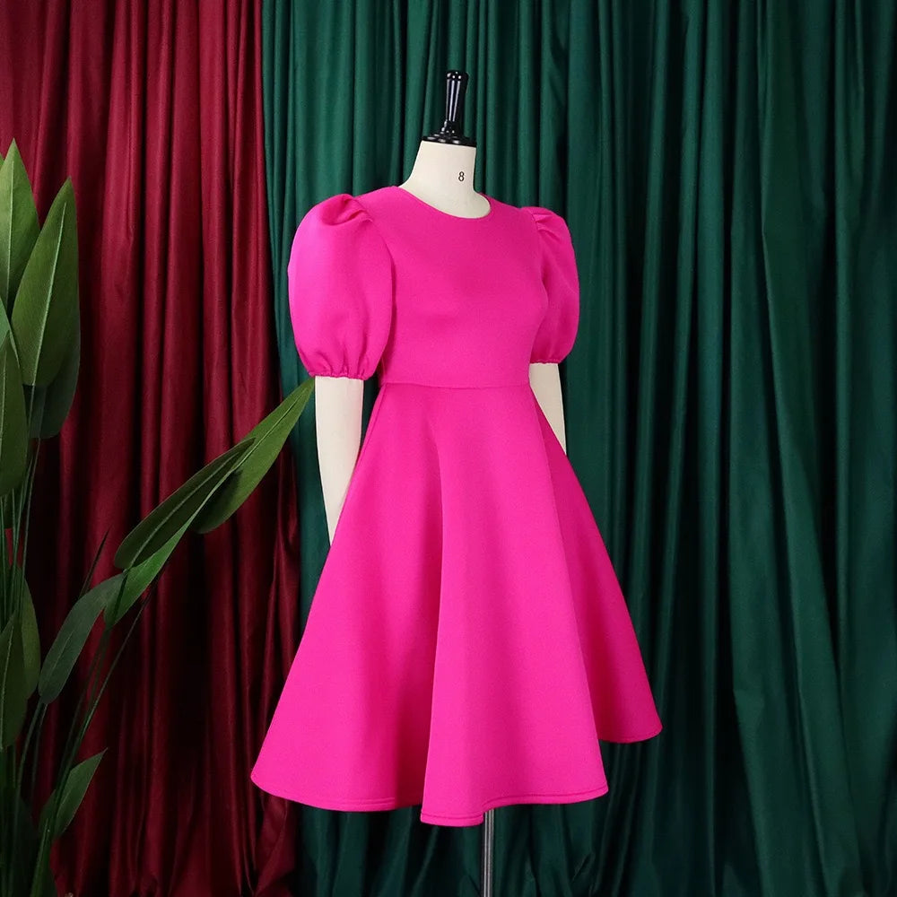 Elegant Dresses for Woman 2024 O Neck Short Sleeve High Waisted Pleated Mid Calf Luxury Female Birthday Party Dinner Vestidos