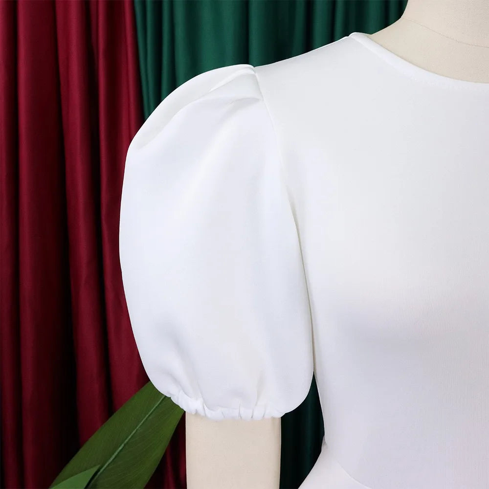 Elegant Dresses for Woman 2024 O Neck Short Sleeve High Waisted Pleated Mid Calf Luxury Female Birthday Party Dinner Vestidos