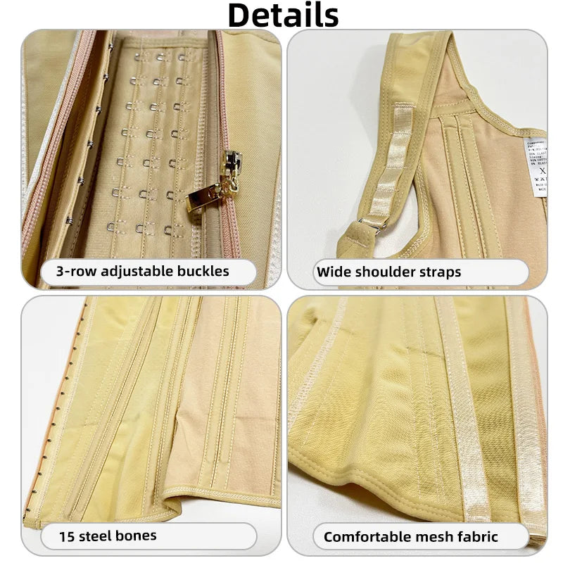 Fajas Colombianas Body Shaper Shapewear Women Vest Tops Double Compression Waist Trainer Corset Adjustable Zipper and Hook-eyes