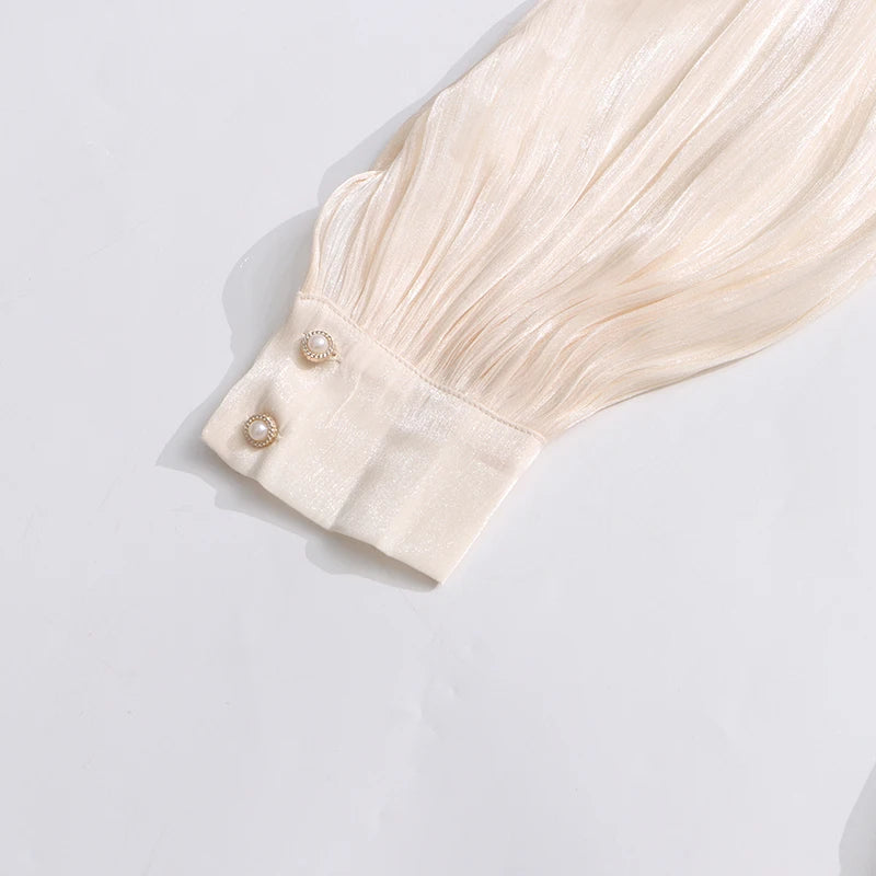 TWOTWINSTYLE Solid Loose Spliced Folds Elegant Dresses for Women Round Neck Long Sleeves Patchwork Lace Up Dress Female Fashion