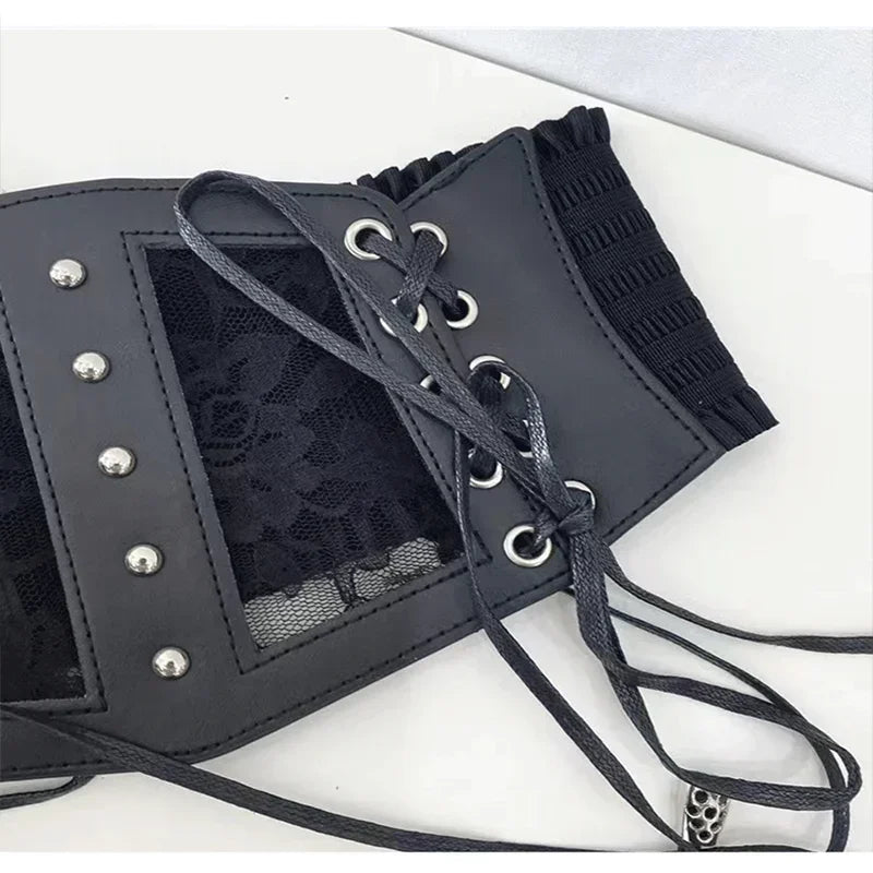 Ladies's Retro Pin Buckle Elastic Lace Corset Belts Cummerbunds Goth Punk Dress Corset Belt For Women On Shirt Dress Girdle Cors