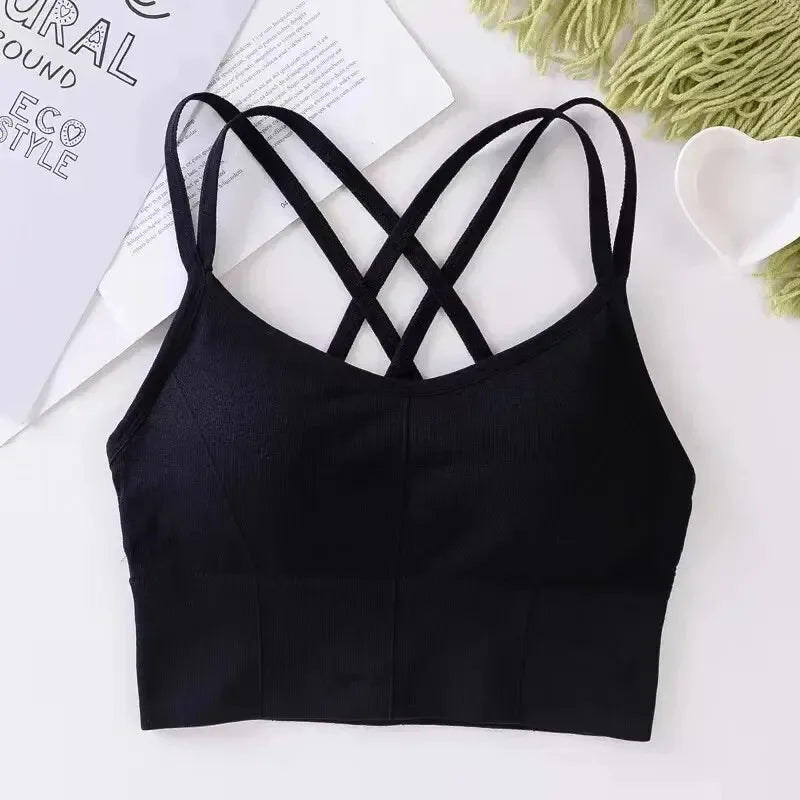 Sexy women Tops back cross strap tank top push up running sports bra breathable soft fitness beauty solid color yoga bra