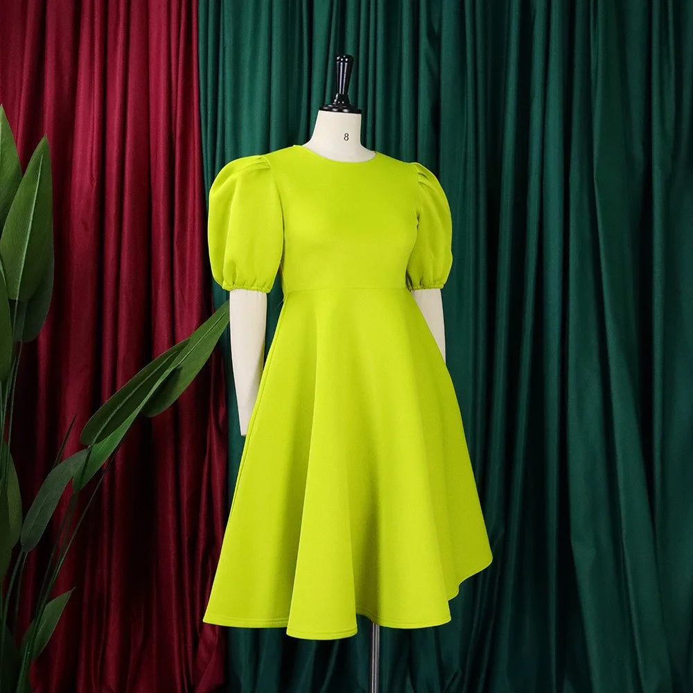 Elegant Dresses for Woman 2024 O Neck Short Sleeve High Waisted Pleated Mid Calf Luxury Female Birthday Party Dinner Vestidos