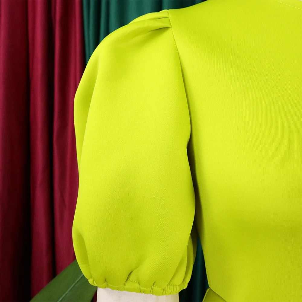 Elegant Dresses for Woman 2024 O Neck Short Sleeve High Waisted Pleated Mid Calf Luxury Female Birthday Party Dinner Vestidos