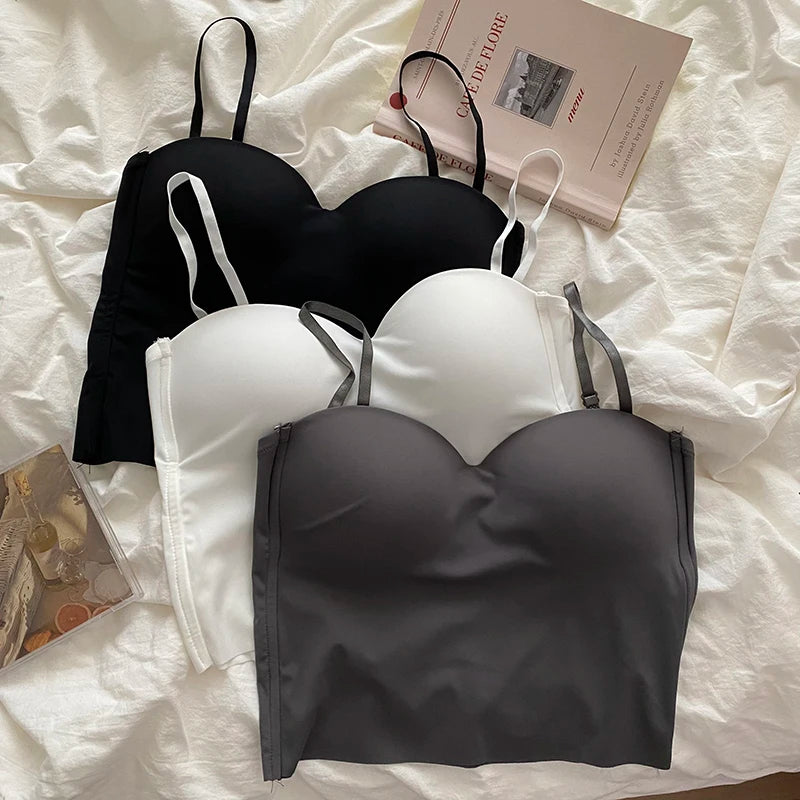 Aishang Ladies Thin Ice Silk Traceless Vest French Back Camisole Integrated Fixed Cup Inside Match Outside Wear Spice Wrap Chest