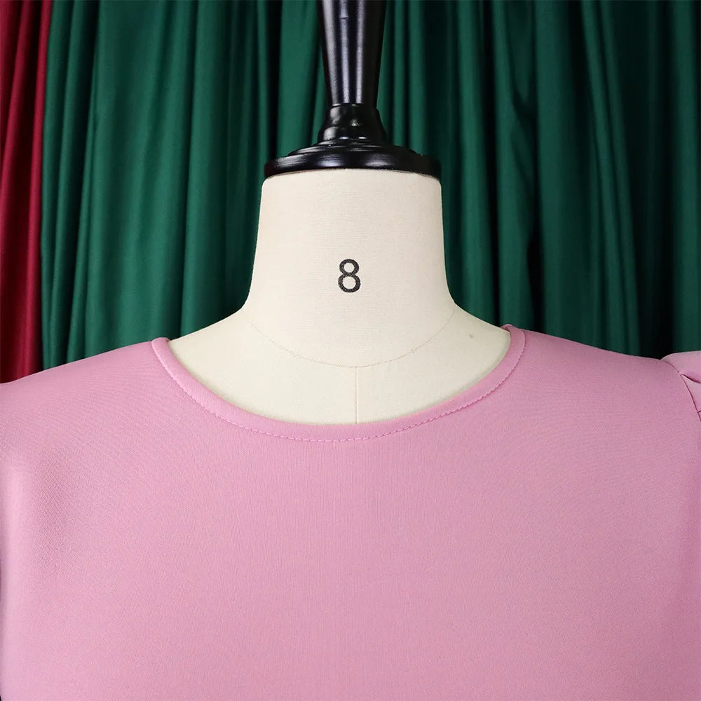 Elegant Dresses for Woman 2024 O Neck Short Sleeve High Waisted Pleated Mid Calf Luxury Female Birthday Party Dinner Vestidos