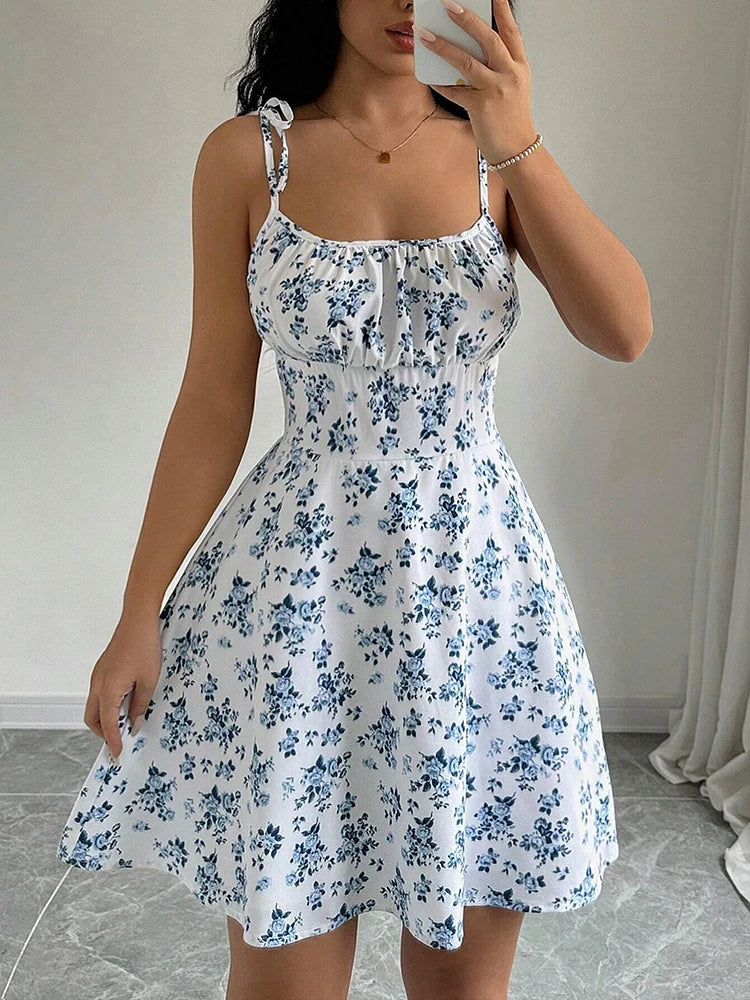 Women's Summer Floral Spaghetti Strap Beach Short Dress,Womens Dresses,Woman Clothing,Woman Clothes,Sundress,New In Dress 2025