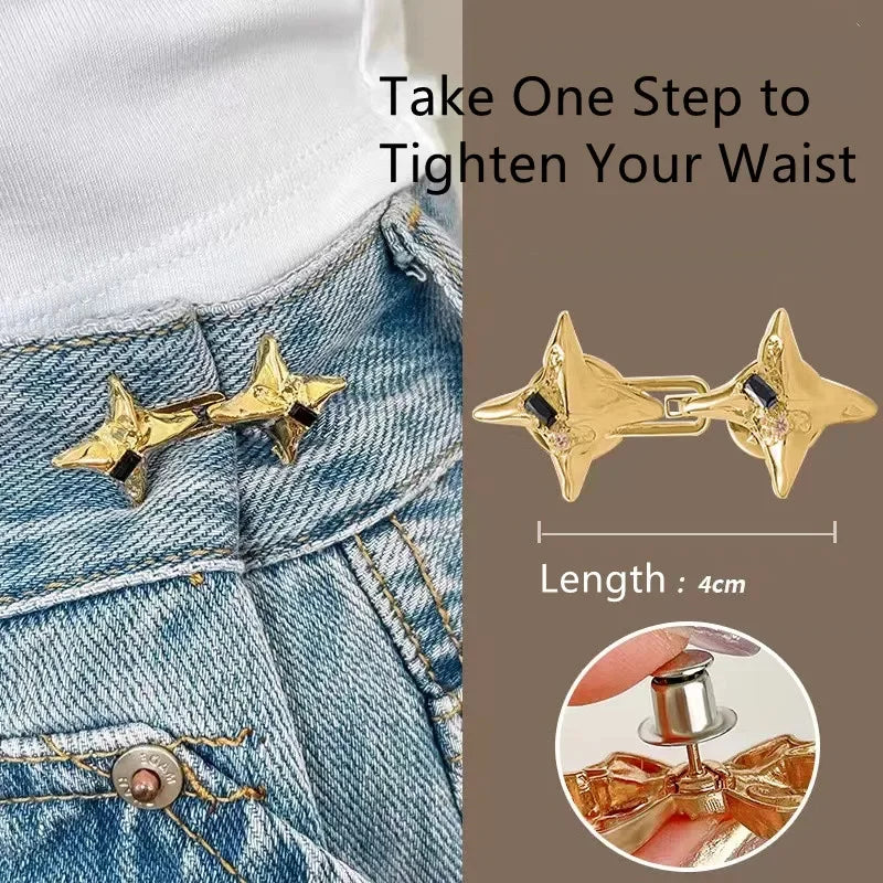 Adjustable Waist Buckle, Temperament Four Pointed Star Waist Tightening Tool, Fashionable Jeans, Fixed Waist Buckle