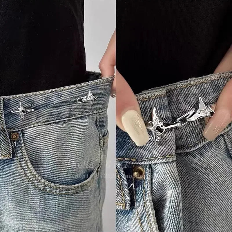 Adjustable Waist Buckle, Temperament Four Pointed Star Waist Tightening Tool, Fashionable Jeans, Fixed Waist Buckle