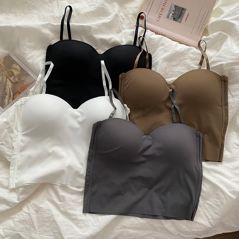 Aishang Ladies Thin Ice Silk Traceless Vest French Back Camisole Integrated Fixed Cup Inside Match Outside Wear Spice Wrap Chest