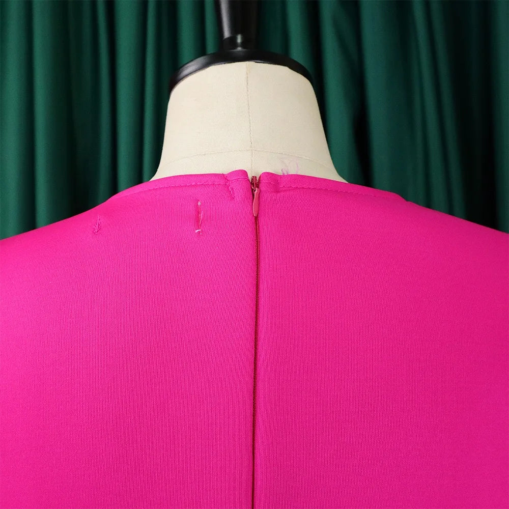 Elegant Dresses for Woman 2024 O Neck Short Sleeve High Waisted Pleated Mid Calf Luxury Female Birthday Party Dinner Vestidos